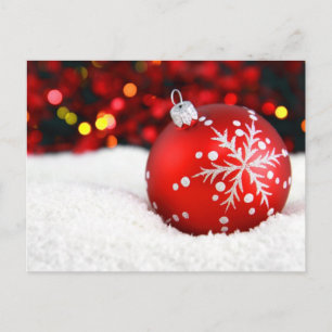 Red Christmas Ornament in Snow Postcard