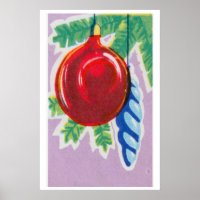Red Christmas Ornament Matchbox Art Print, Russian