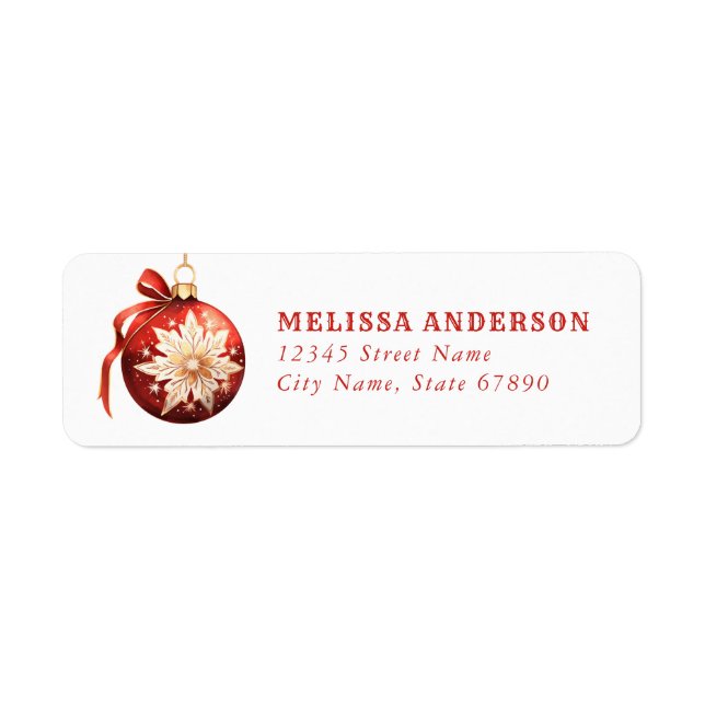 Red Christmas Ornament Snowflake Address Labels (Front)