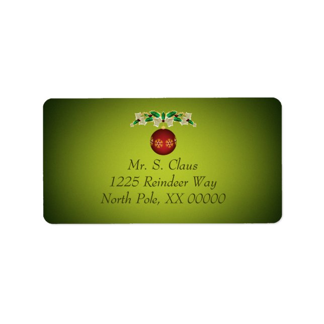 Red Christmas Ornament with Ivy and Holly Garland Label (Front)