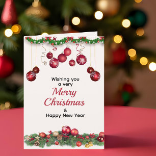 Red Christmas Ornaments Festive Greeting Holiday Card