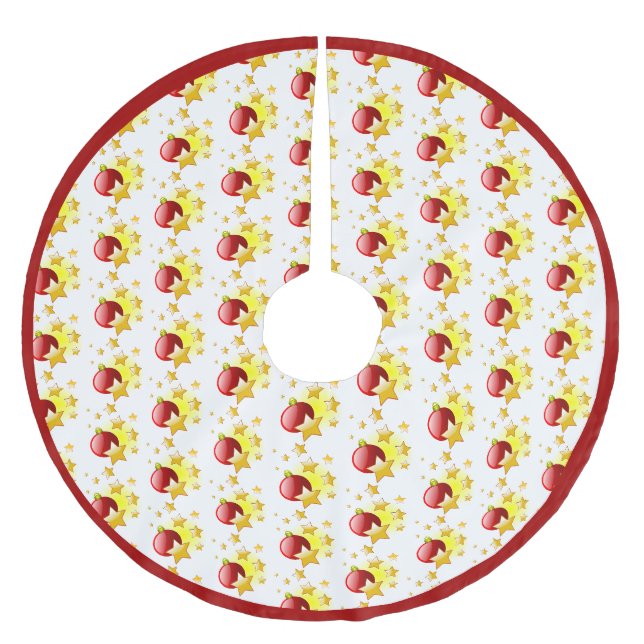 Red Christmas Ornaments Gold Stars Red Border Brushed Polyester Tree Skirt (Front)