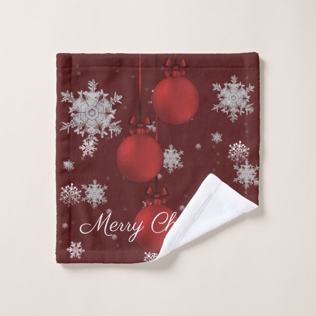 Red Christmas Ornaments Towel Set (Wash Cloth)