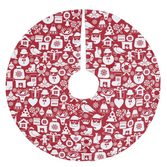 Red Christmas Pattern Brushed Polyester Tree Skirt (Front)