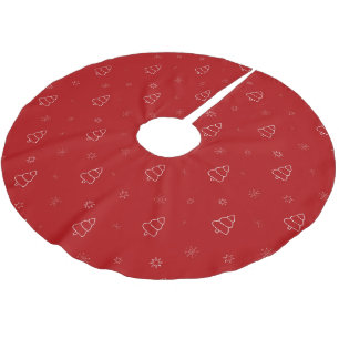 Red Christmas Pattern.Festive Trees and Snowflakes Brushed Polyester Tree Skirt