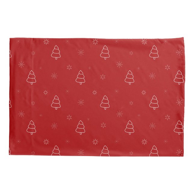 Red Christmas Pattern.Festive Trees and Snowflakes Pillowcase (Back)
