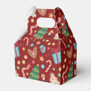 Red Christmas Pattern Gabled Party Favour Gift Box