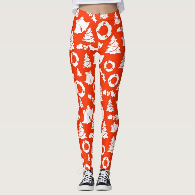 Red Christmas Pattern Leggings (Front)