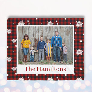 Red Christmas Pattern Personalized Family Photo Fleece Blanket
