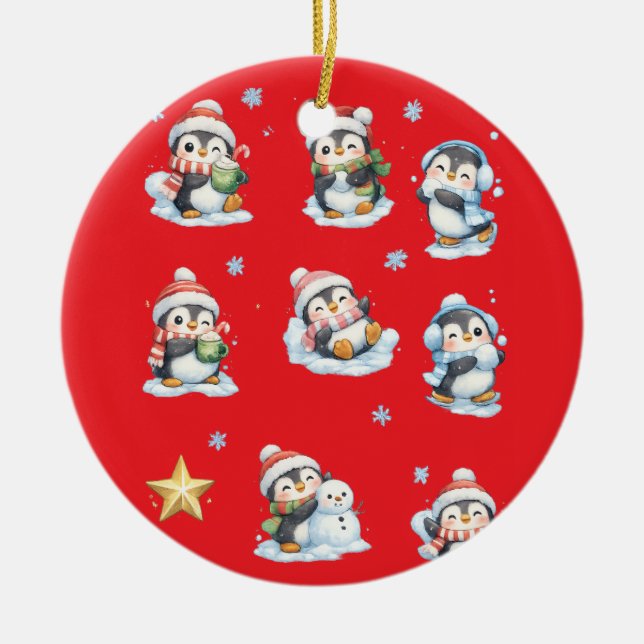 Red Christmas Penguin Ornament (Front)