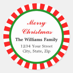 Red Christmas Peppermint Candy Stripes Classic Round Sticker