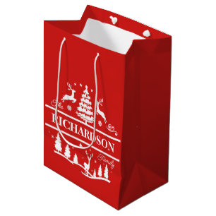 Red Christmas Personalized Family Name Holiday Medium Gift Bag