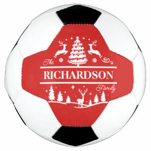 Red Christmas Personalized Family Name   Holiday Soccer Ball
