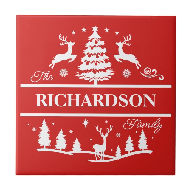 Red Christmas Personalized Family Name | Holiday Tile (Front)
