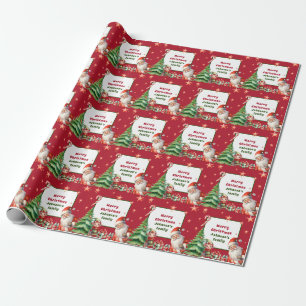 Red Christmas Personalized Santa and Elf Wrapping Paper