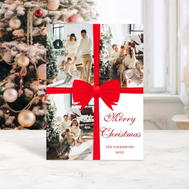 Red Christmas Photo Card with Festive Ribbon (Creator Uploaded)