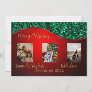 Red Christmas Photo Card with Red & Green Border