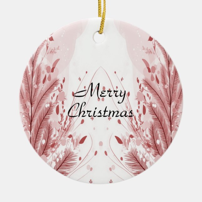 Red Christmas Pine Tree Snow Beautiful Ceramic Ornament (Front)