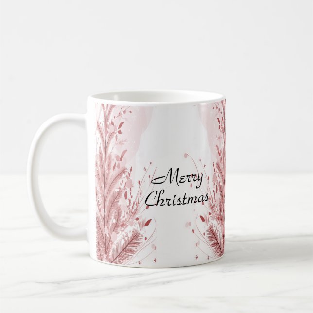 Red Christmas Pine Tree Snow Decoration Beautiful Coffee Mug (Left)