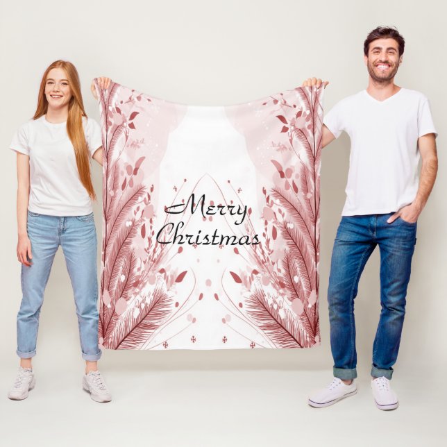 Red Christmas Pine Tree Snow Decoration Beautiful Fleece Blanket (In Situ)
