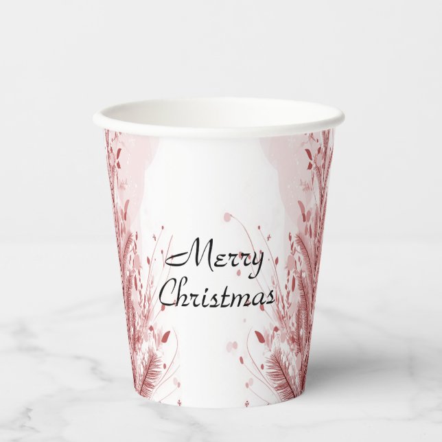 Red Christmas Pine Tree Snow Decoration Beautiful Paper Cups (Front)