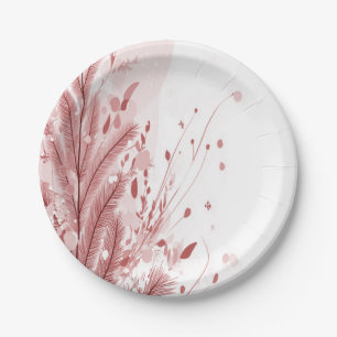 Red Christmas Pine Tree Snow Decoration Beautiful Paper Plate