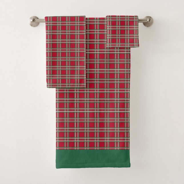 Red Christmas Plaid Bath Towels Set Gift (Insitu)