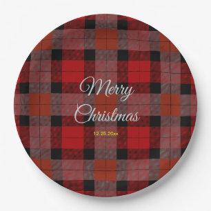 Red Christmas Plaid Pattern Paper Plates