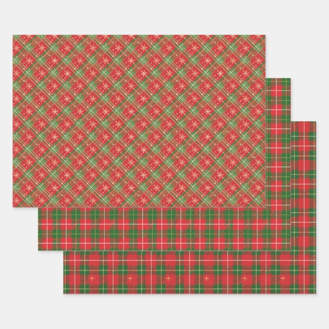 Red Christmas Plaid Wrapping Paper Sheet (Set)