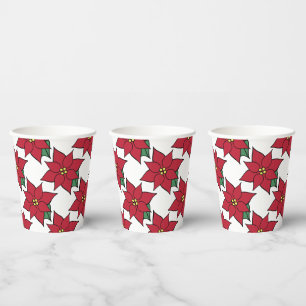 Red Christmas  Poinsettia Coffee Party  Drink Paper Cups