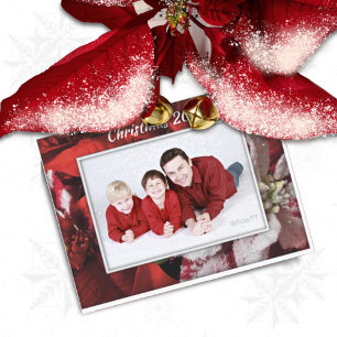 Red Christmas Poinsettia Family Photo Postcard