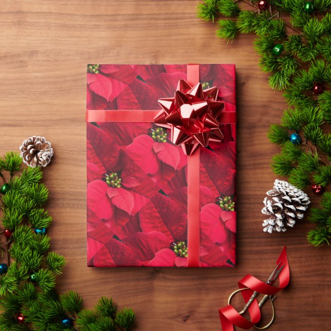 Red Christmas Poinsettia Flower Wrapping Paper (Holiday Gift)