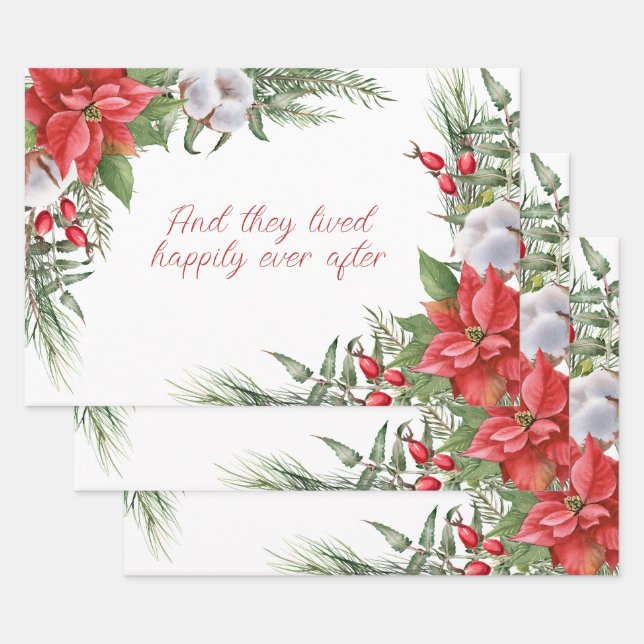 Red Christmas Poinsettia Frame Personalized  Wrapping Paper Sheet (Set)