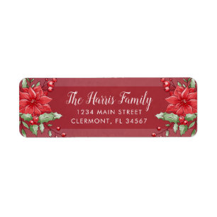 Red Christmas Poinsettia Holly Berry Label