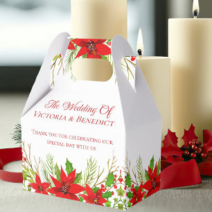 Red Christmas Poinsettia Personalized Wedding Favor Box