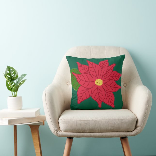 Red Christmas Poinsettia  Throw Pillow (Chair)