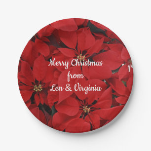 Red Christmas Poinsettias, Merry Christmas Paper Plate
