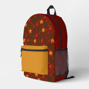 Red Christmas Printed Backpack – Festive Holiday