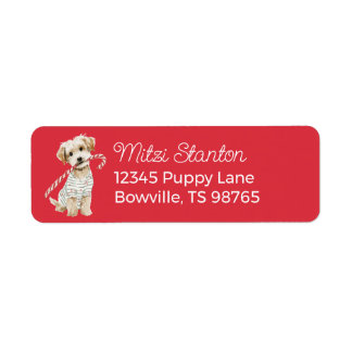 Red Christmas Puppy in a Scarf address label