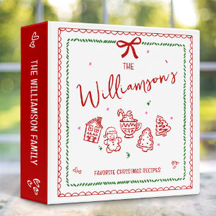 Red Christmas Recipe Cookbook Quirky Doodles White Binder