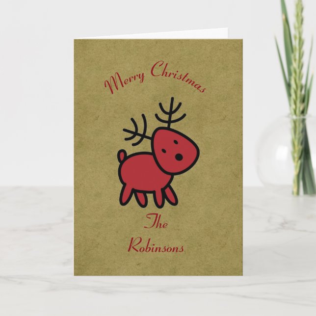 Red Christmas Reindeer Illustration Holiday Card (Front)