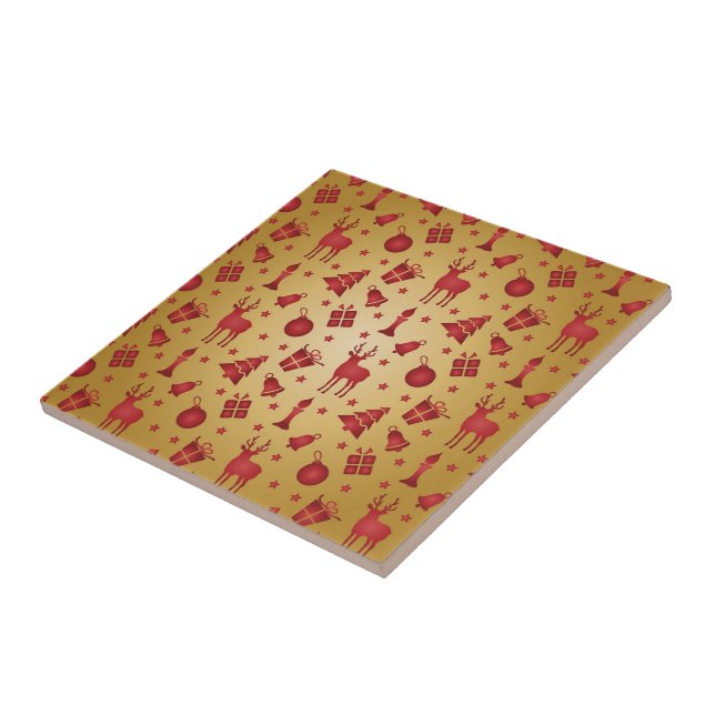 Red Christmas reindeer on Gold Tile (Side)