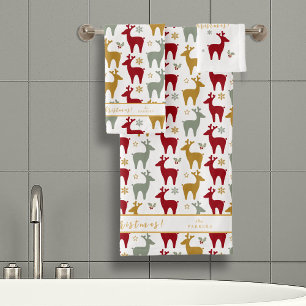 Red Christmas Reindeer Pattern#12 ID1009 Bath Towel Set