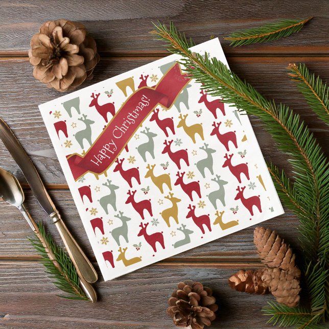 Red Christmas Reindeer Pattern#12 ID1009 Napkin (Creator Uploaded)