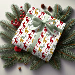 Red Christmas Reindeer Pattern#12 ID1009 Wrapping Paper<br><div class="desc">Bring the magic of the holiday season into your home with this delightful repeating pattern of Christmas reindeer silhouettes. Crafted in bright and cheerful colours of red, gold, and sage green, these whimsical reindeer create a lively and festive atmosphere perfect for any holiday occasion. This bright gift wrap pattern captures...</div>