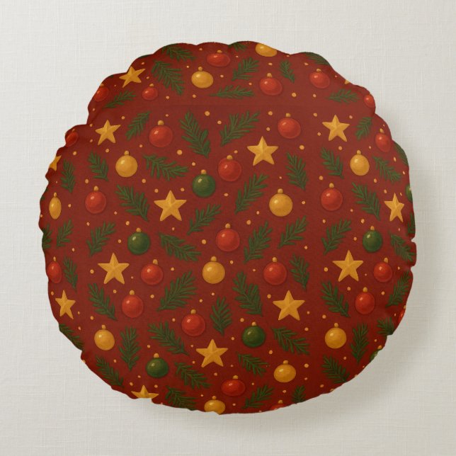 Red Christmas Round Throw Pillow – Classic Holiday (Front)