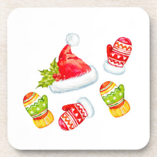 Red Christmas Santa and Snowflakes Pattern Coaster