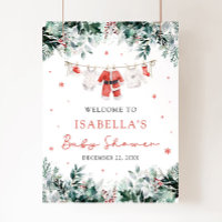 Red Christmas Santa Baby Baby Shower Welcome Sign