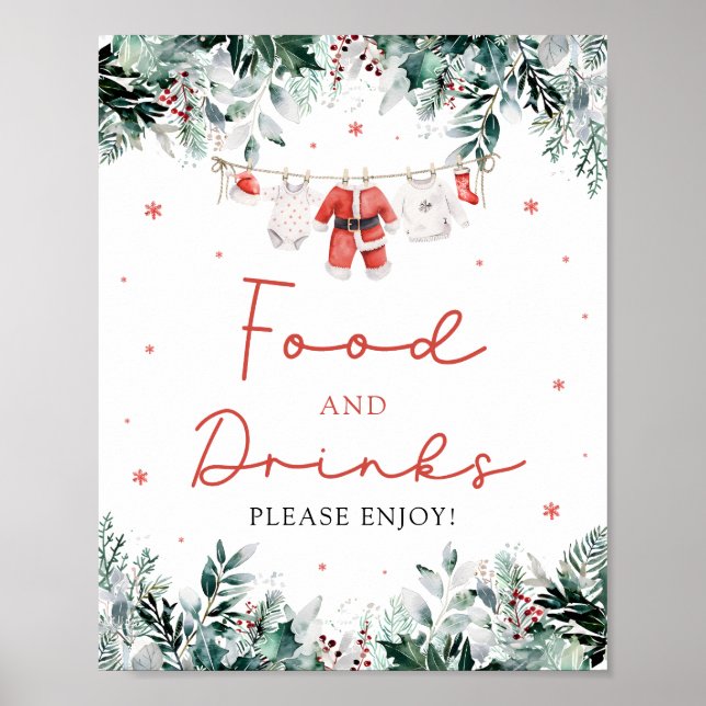 Red Christmas Santa Baby Shower Food and Drinks Poster (Front)