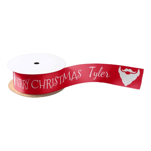 Red Christmas Santa beard personalized name ribbon Satin Ribbon (Spool)